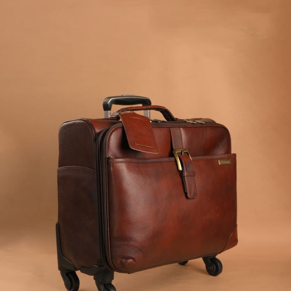 Roma Lusso Leather Cabin Trolley – Black