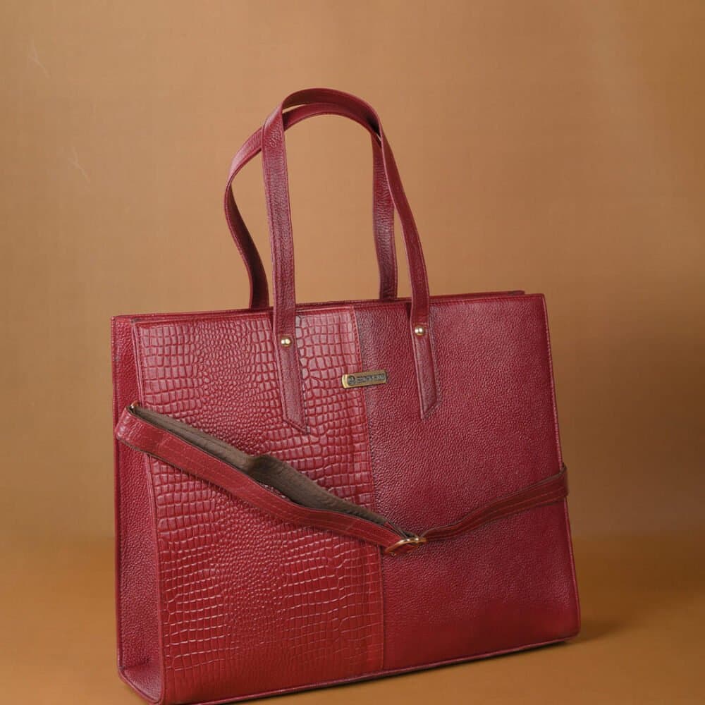 Croc-Texture Red Leather Business Tote
